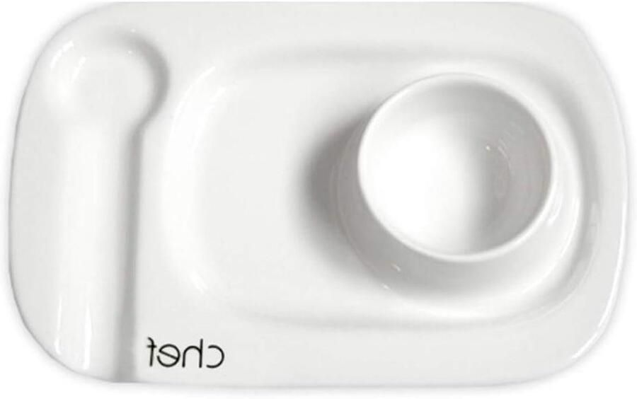 Eierdopje met houder Ontbijt accessoire Ontbijten met stijl Vaatwasserbestendig 10x15 cm Wit