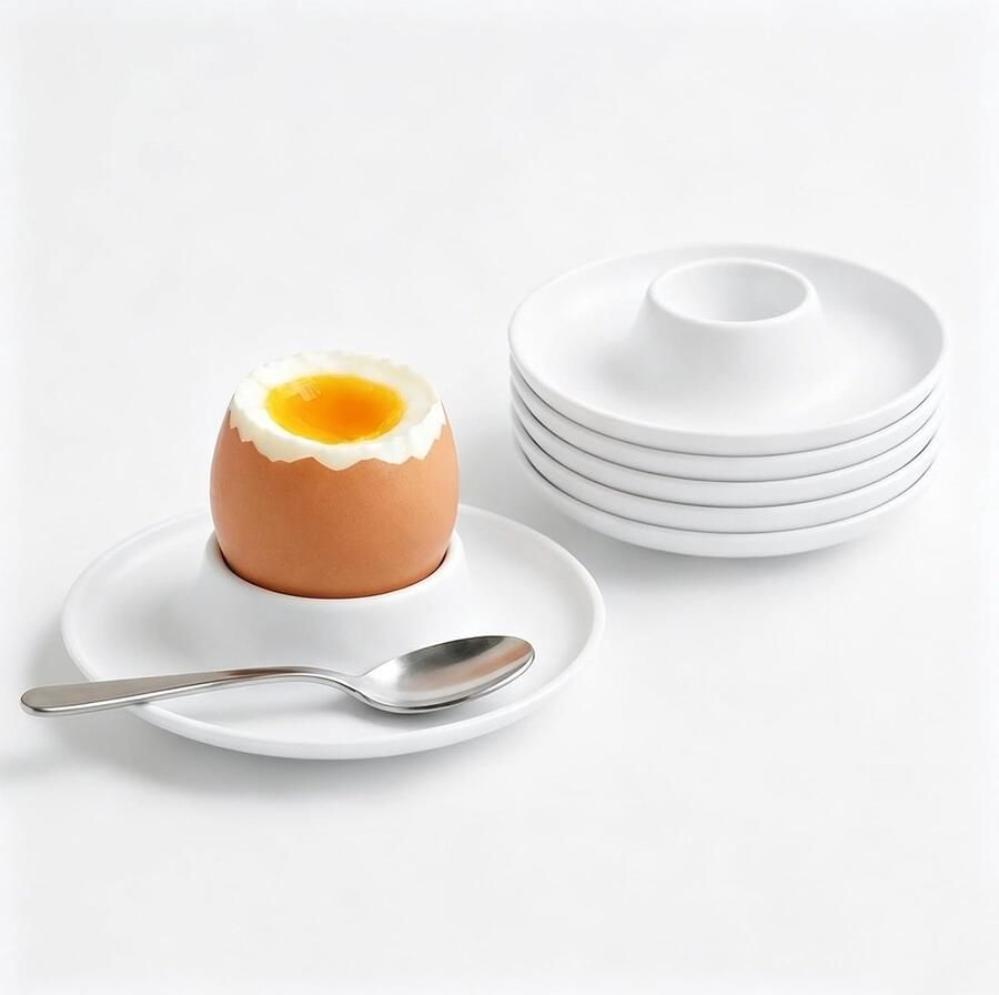 Eierdopjes 6 PCS Duurzame BPA-vrije Kunststof Eierhouders Stabiel & Stapelbaar Vaatwasserbestendig Ideaal voor Ontbijt & Camping Wit