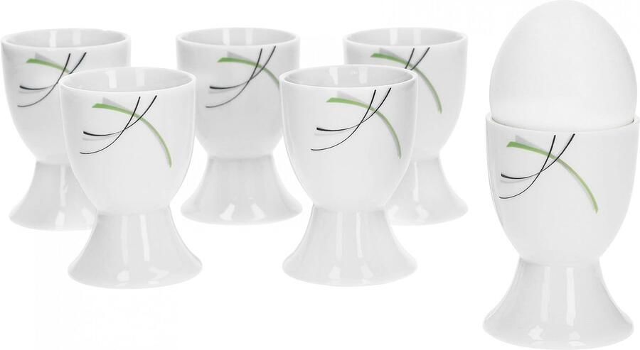 Eierdopjes Donna 4 8 cm wit porselein met lijndecor 6 stuks