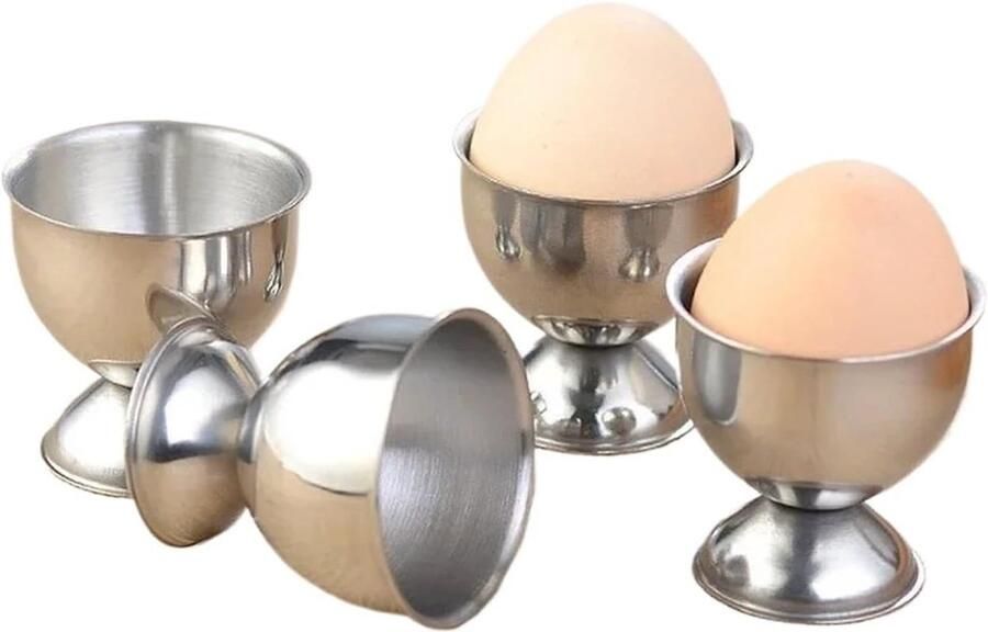 Eierdopjes Ei houders Ontbijt serveren Set van 4 stuks 47 cm Zilver