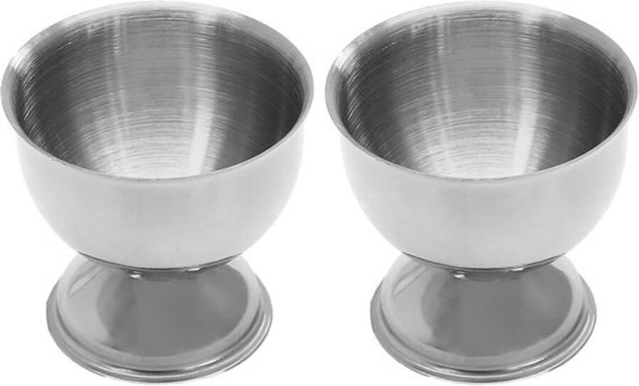 Eierdopjes en eierhouders Voor eieren Voor het serveren van ontbijt Roestvrij staal Set van 2 Zilver
