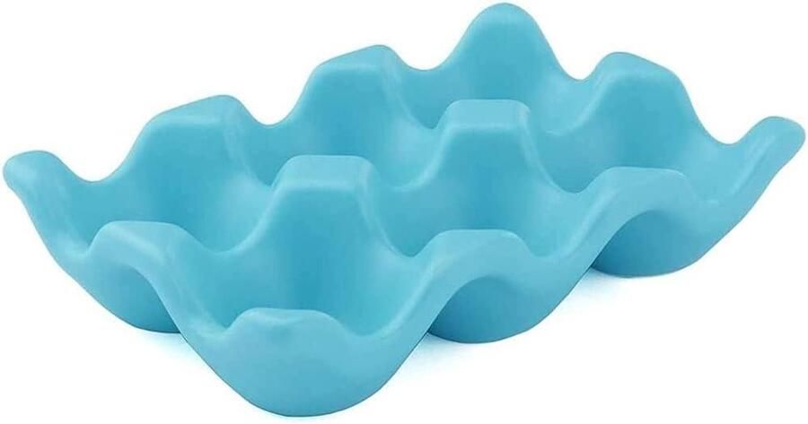 Eierdopjes Houder Eierrekje Keramiek Eieren Opbergen Stapelbaar Ontwerp 14.5 x 9.5 cm Blauw