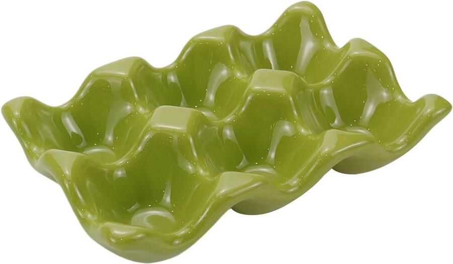 Eierdopjes Houder Porselein Tray Ontbijt Tafel Glazuur Hittebestendig 15x9 cm Groen