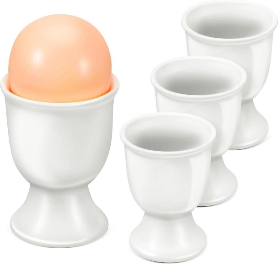 Eierdopjes Keramiek Eierhouder Bekers Ontbijt Serveren Elegante Verfijning 7 x 5.3 x 5.3 cm Wit