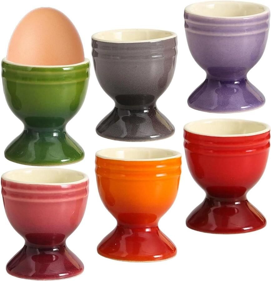 Eierdopjes Keramiek Eierhouders Bekers Ontbijt Serveren Antislip Bodem 6 stuks Multicolor