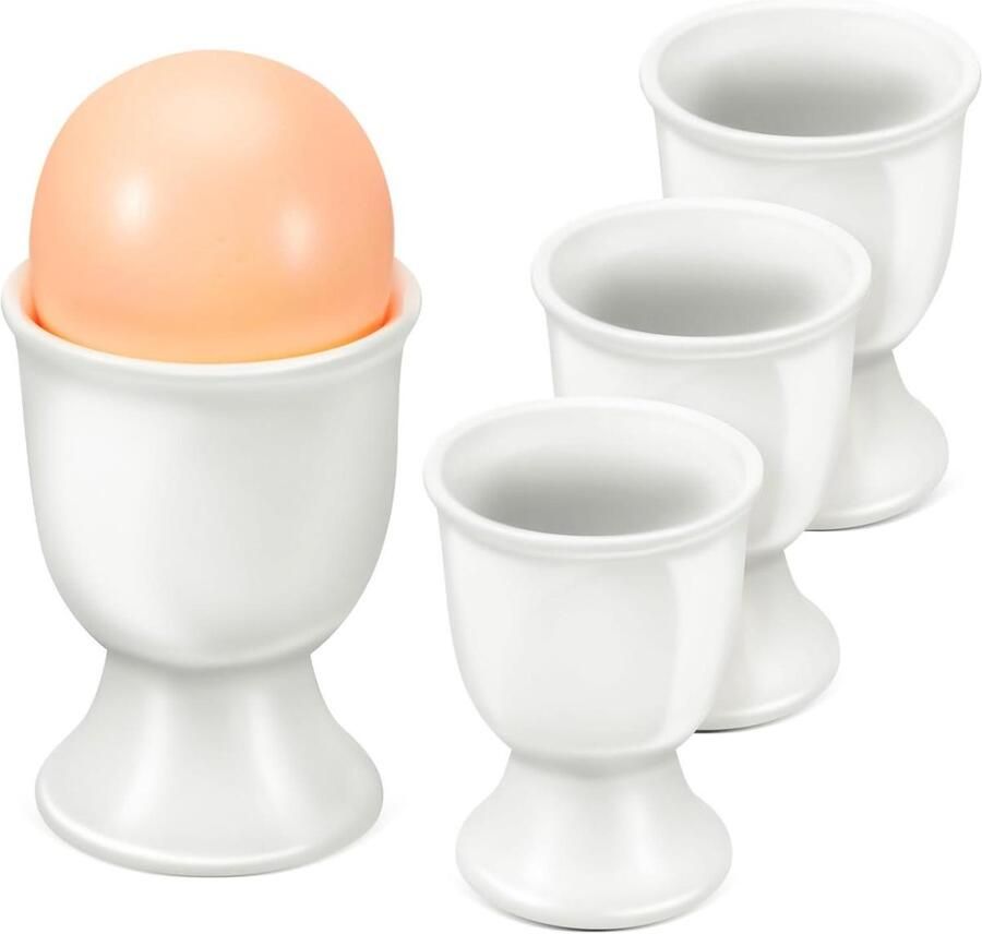 Eierdopjes Keramiek Eierhouders Set Ontbijt Presenteren Niet-poreus Materiaal 7 x 5.3 x 5.3 cm Wit
