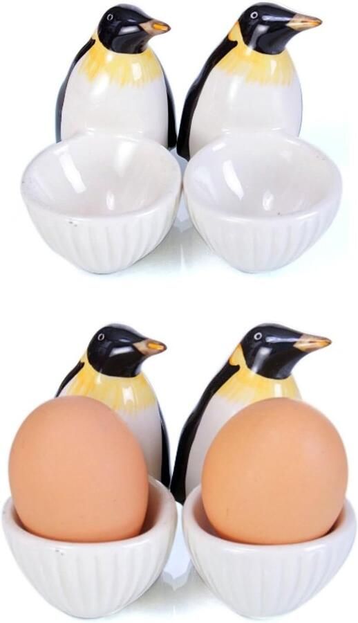 Eierdopjes keramiek servies set dieren motieven 4-delig goede kwaliteit (Pinguïn)