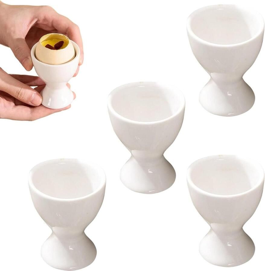 Eierdopjes Keramisch Eierhouders Gepocheerd Ontbijt Serveren Antislip Bodem 4 stuks Wit