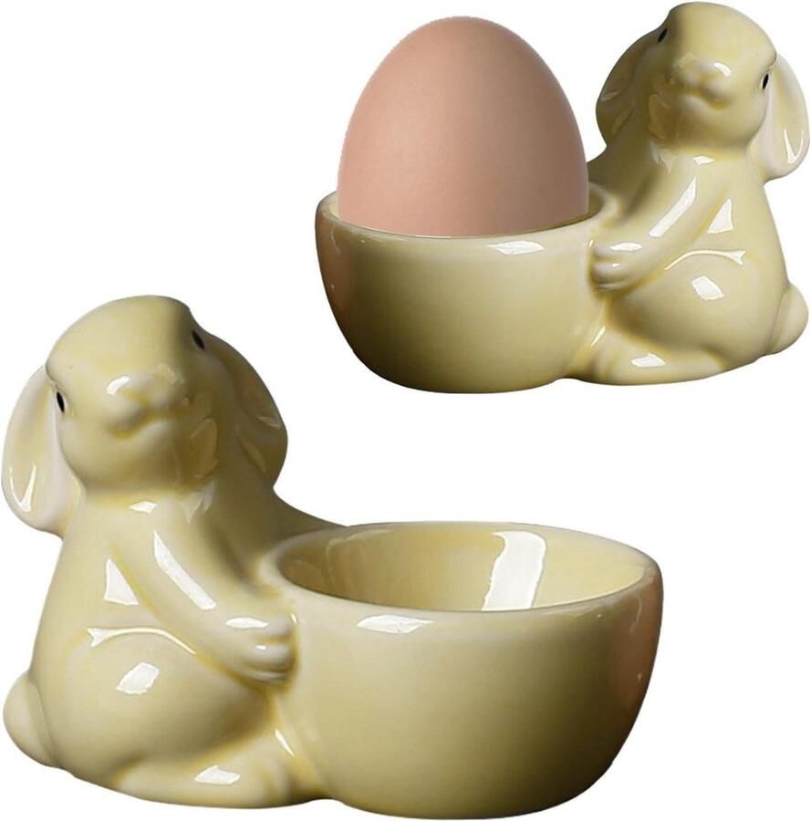 Eierdopjes Konijn Eierdop Keramiek Ontbijt Presenteren Praktisch Ontwerp ca. 8.8 x 6.5 cm Geel