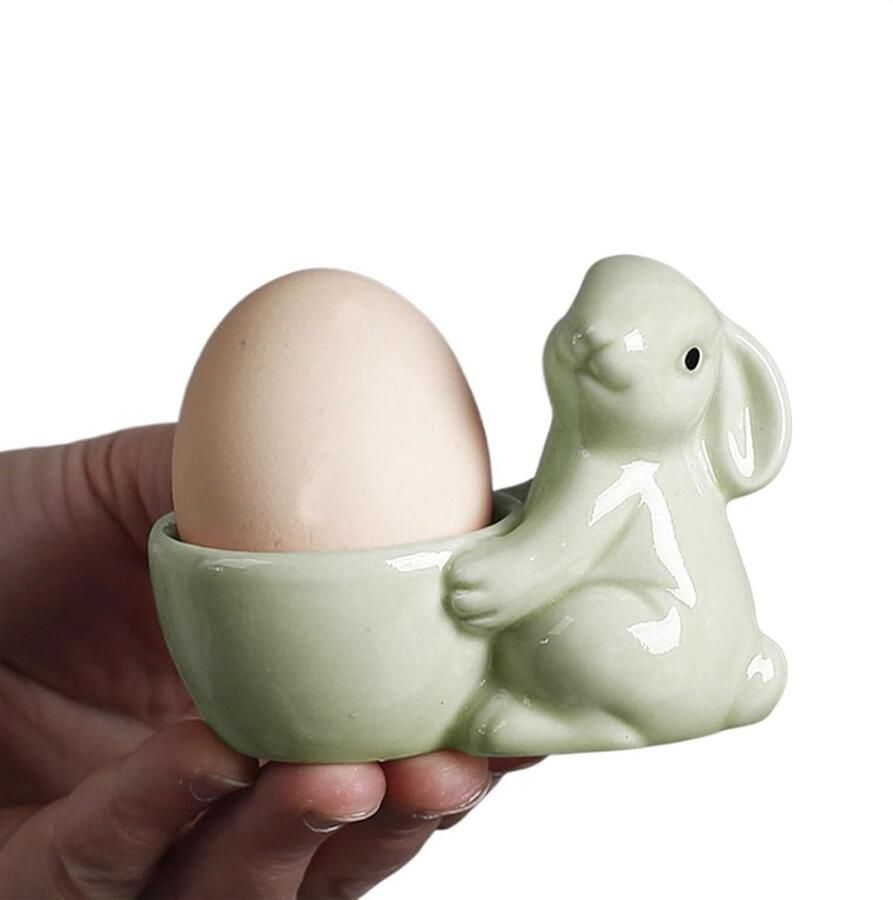 Eierdopjes Konijn Eierhouders Keramiek Ontbijt Presenteren Schattig Haas Design 8.8 x 6.5 cm Groen