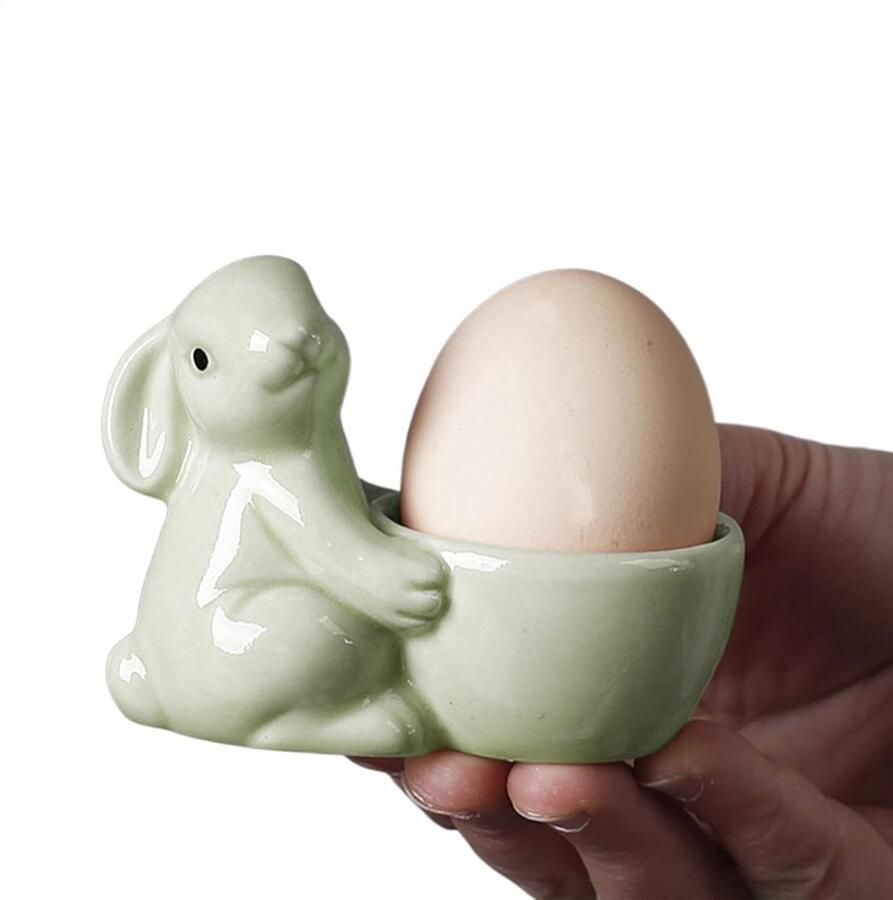 Eierdopjes Konijn Eierhouders Keramiek Ontbijt Presenteren Schattig Haasje Design 8.8 x 6.5 cm Groen