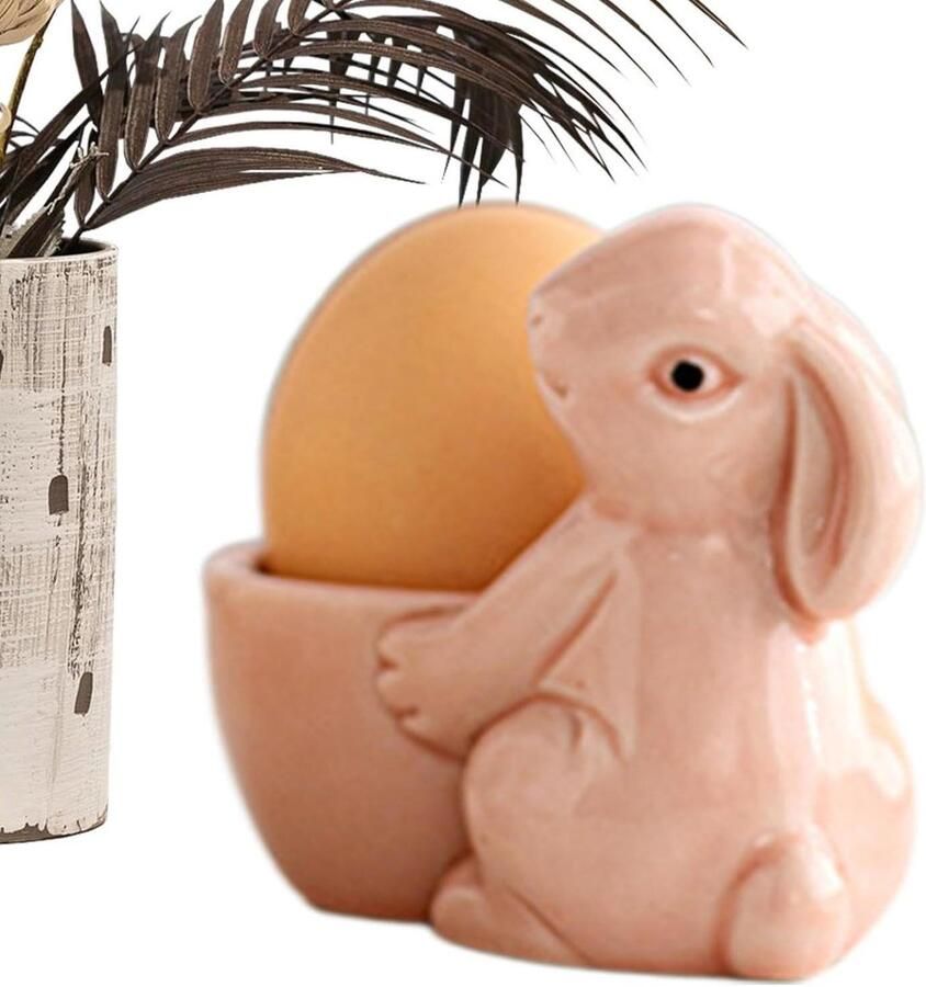Eierdopjes Konijn Eierhouders Keramiek Ontbijt Serveren Schattig Konijnenontwerp 8.5x7 cm Roze