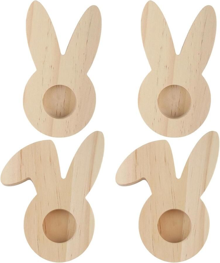 Eierdopjes Konijn Houten Eierdopjes Ontbijt Tafel Decoratie Set van Vier 1.5 x 6.4 x 12 cm