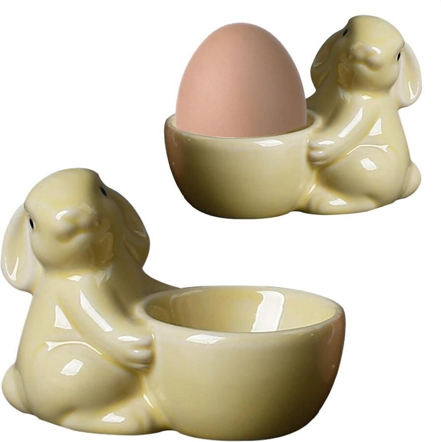 Eierdopjes Konijn Eierhouder Keramiek Ontbijt Presentatie Modieus Design 88 x 65 cm Geel