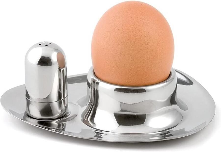 Eierdopjes met Strooier Eierhouders Set Ontbijt Serveren Roestvrij Staal 9 x 11 x 4 cm Zilver