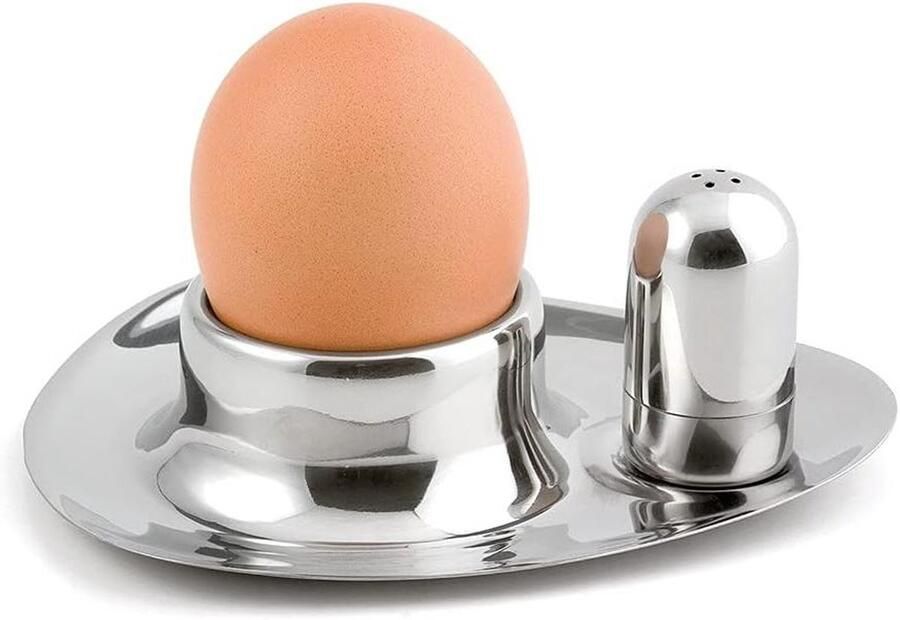 Eierdopjes met Strooier Eierhouders Set Ontbijt Serveren Roestvrij Staal 9 x 11 x 4 cm Zilver
