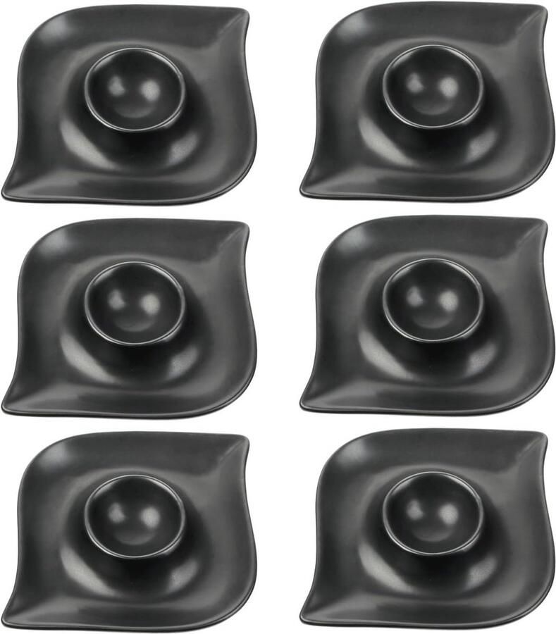 Eierdopjes Porselein 6 Stuks in 2 Kleuren Gebogen Eierhouders met Dienblad
