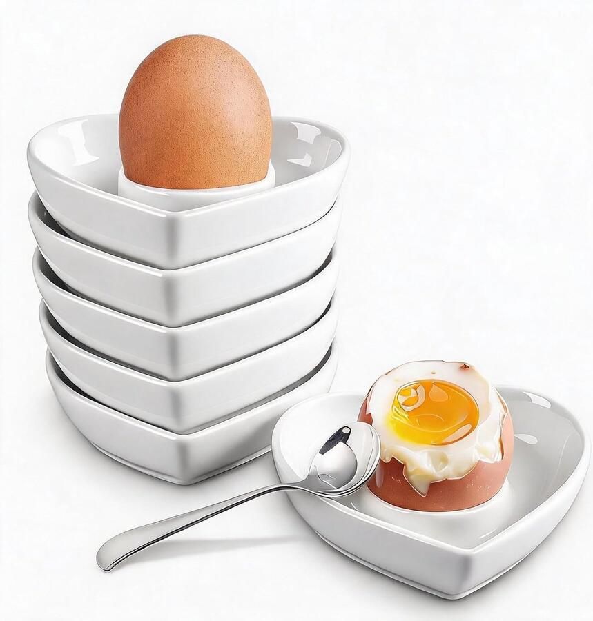 Eierdopjes porselein wit set van 6 eierdopjes keramiek stapelbaar eierdopjes wit porselein creatief hart vaatwasmachinebestendig en magnetronbestendig voor ontbijt eettafel en