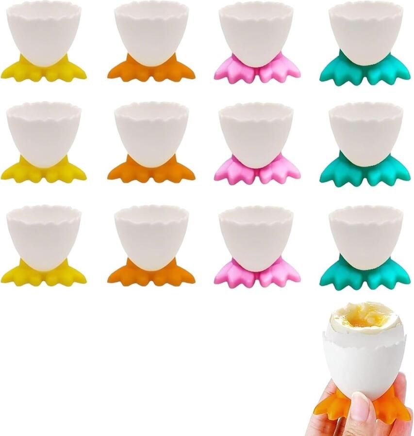 Eierdopjes set 12 stuks in 4 kleuren PP eierhouders met kippenpoot design 4 6 x 4 6 cm 1 81 x 1 81 inch voor zachtgekookte hardgekookte en rauwe eieren ontbijt keuken hotel