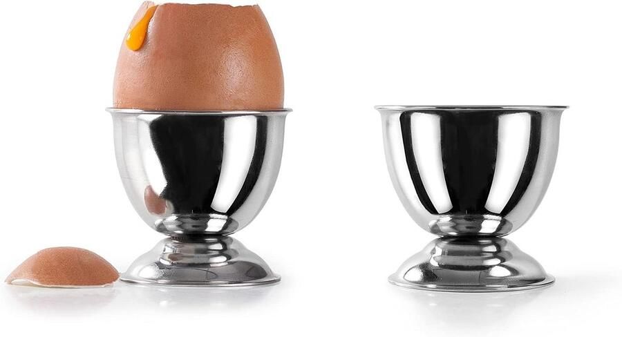 Eierdopjes Set 2 Stuks Ontbijt Serveren Roestvrij Staal 49 cm Zilver