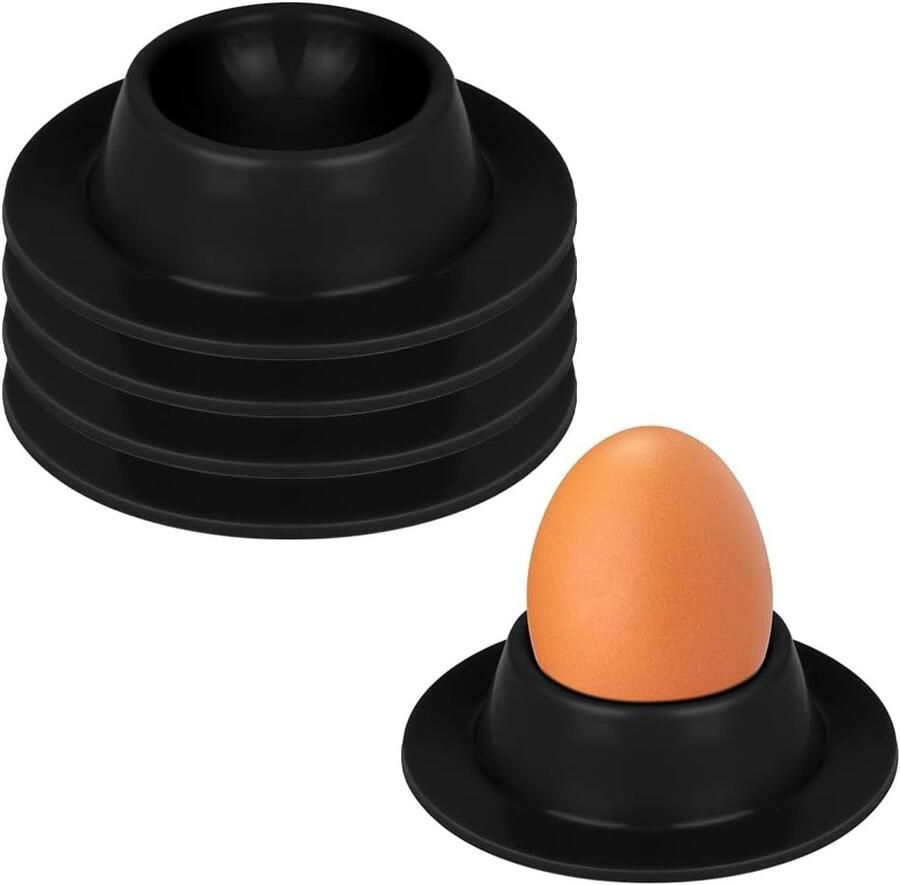 Eierdopjes Set 4 STUKS siliconen Eierdopjes Set eierkommen met dienblad voor Keuken Gekookte Eieren Ontbijt hard gekookte eieren zwart