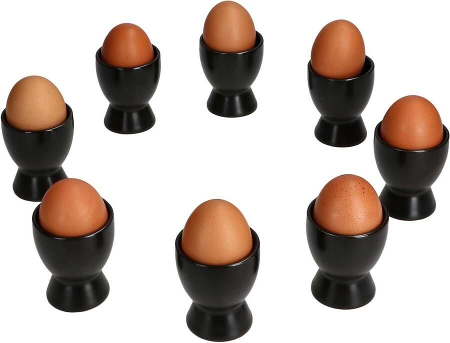 Eierdopjes Set Aardewerk Dopjes Ontbijt Serveren Mat Zwart Design 8 Stuks Zwart