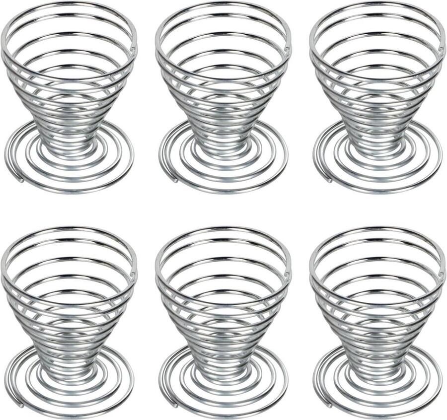 Eierdopjes Set Ei houders Ontbijt serveren Modern design 6 stuks Zilverkleurig