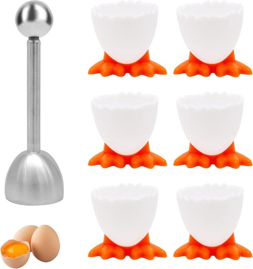 Eierdopjes set Eierhouder beker Ontbijten met eieren Met eieropener 6 stuks Wit