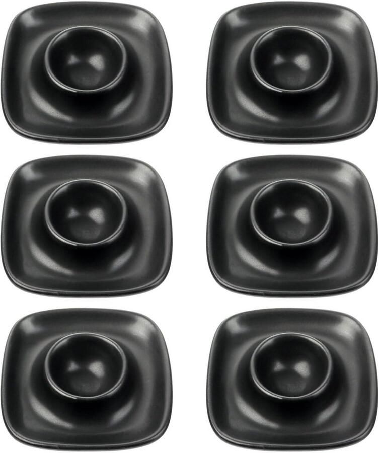 Eierdopjes Set Eierhouder Dienblad Ontbijt Serveren Vierkant Design 95 x 95cm Zwart