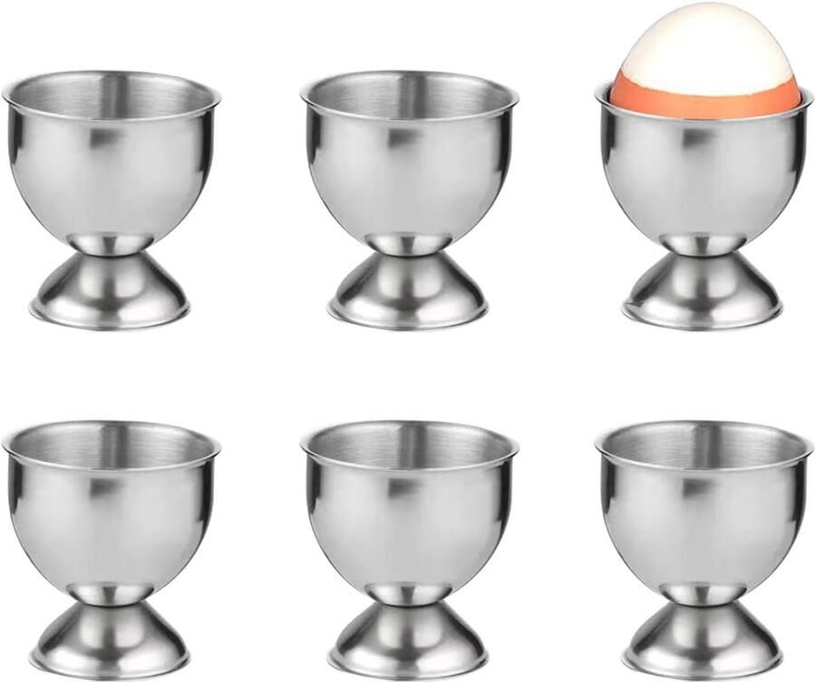 Eierdopjes Set Eierhouders Bekers Ontbijt Serveren Stapelbaar Ontwerp 4.7 cm Diameter Zilver