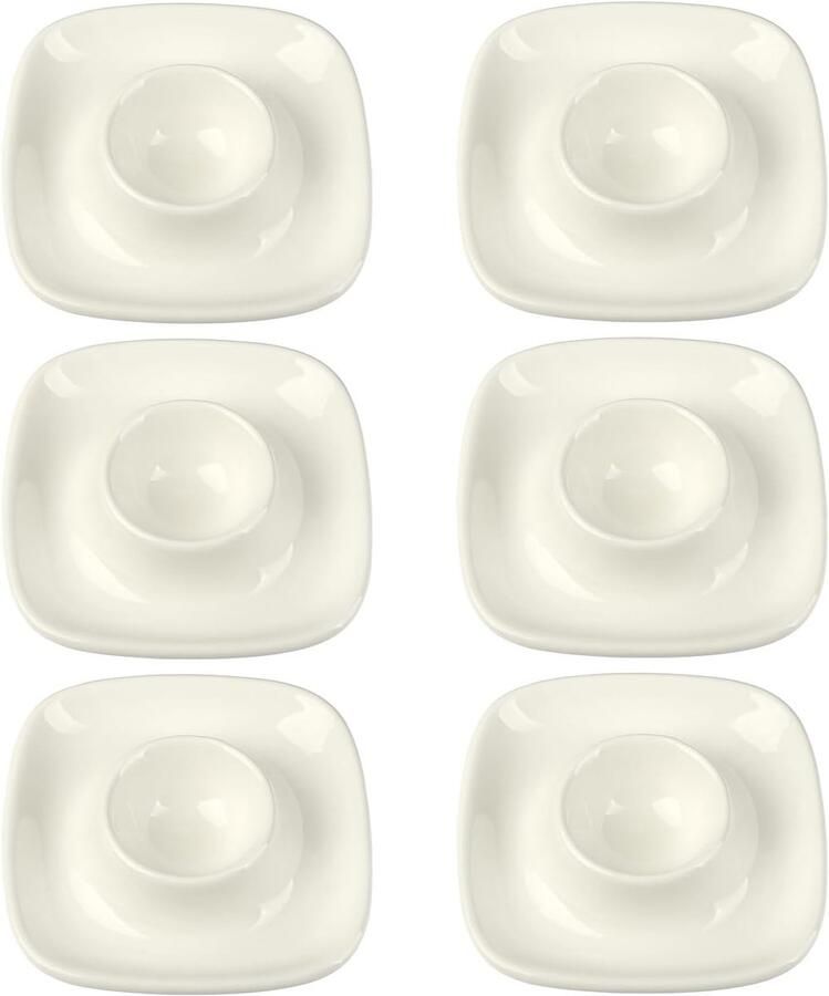 Eierdopjes Set Eierhouders Dienblad Ontbijt Serveren Vierkant Design Set van 6 Wit