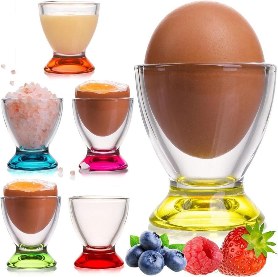 Eierdopjes Set Eierhouders Glas Ontbijt Serveren Tijdloos Elegant Design 6 stuks Gekleurd