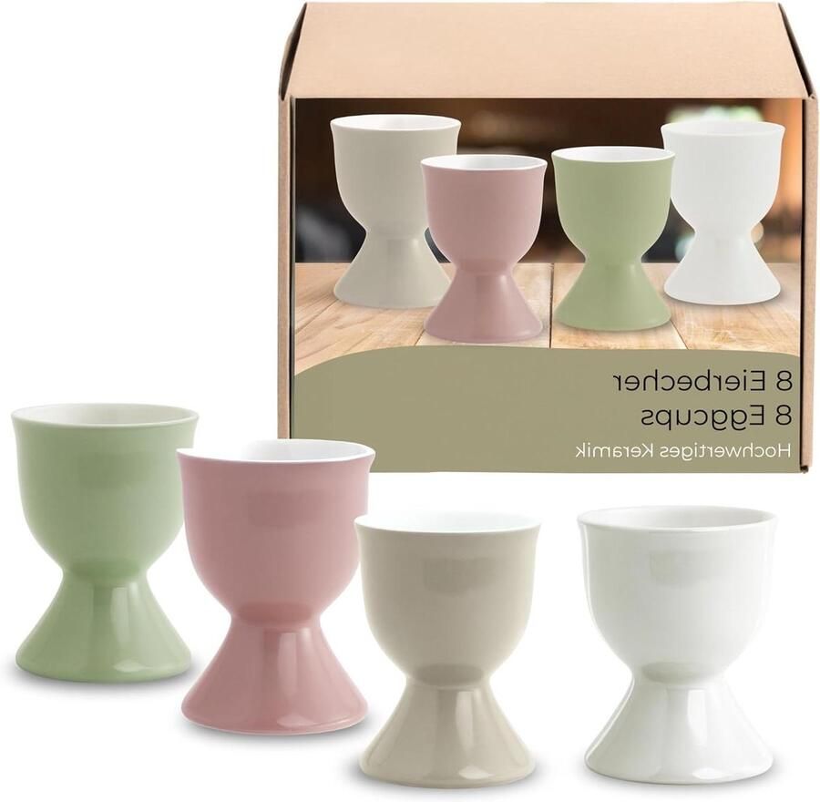 Eierdopjes set Eierhouders keramiek Gezellige ontbijtmomenten Vaatwasmachinebestendig 8 stuks Licht mengset