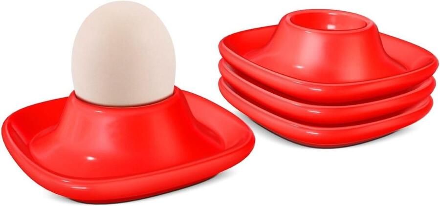 Eierdopjes Set Eierhouders Keramiek Ontbijt Serveren Stapelbaar Ontwerp 4 Stuks Rood