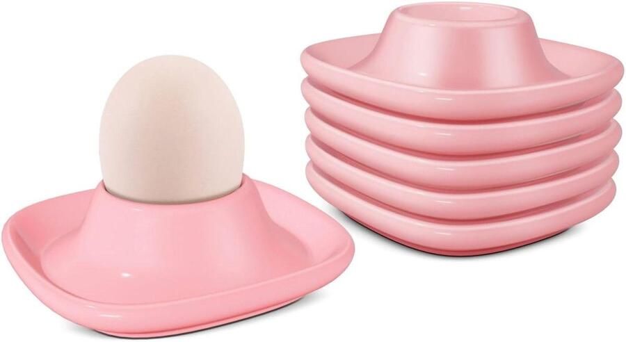 Eierdopjes Set Eierhouders Keramiek Ontbijt Serveren Stapelbaar Ontwerp Set van 6 Roze