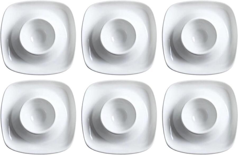 Eierdopjes Set Eierhouders Keramiek Ontbijt Serveren Vierkante Tray 9.5 x 9.5 x 4.5 cm Wit