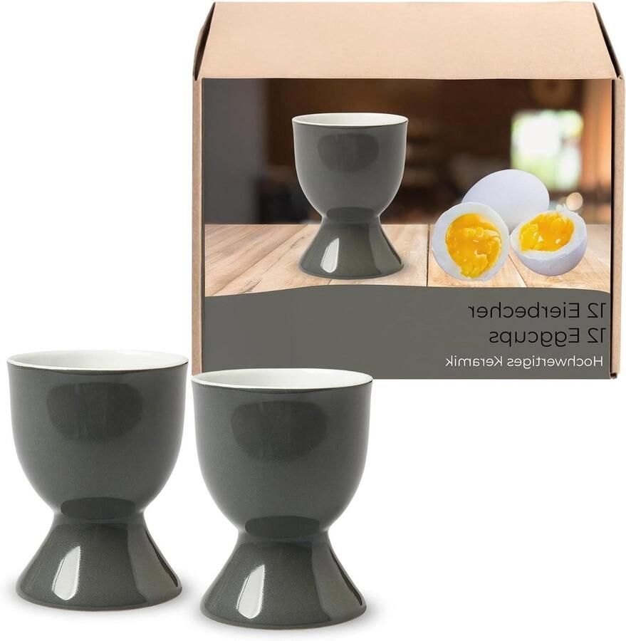Eierdopjes Set Eierhouders Keramiek Ontbijt Tafel Decoratie Vaatwasmachinebestendig 12 Stuks Grijs
