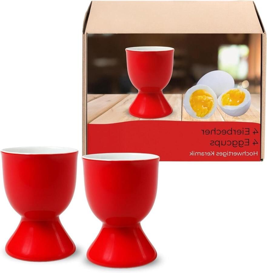 Eierdopjes Set Eierhouders Keramiek Ontbijt Tafel Decoratie Vaatwasmachinebestendig 4 Stuks Rood