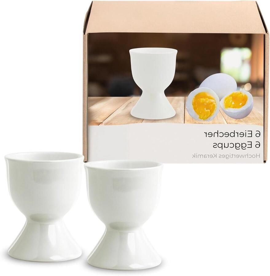 Eierdopjes Set Eierhouders Keramiek Ontbijt Tafel Decoratie Vaatwasmachinebestendig 6 stuks Wit