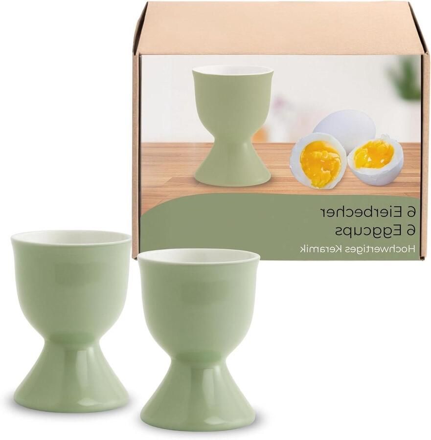 Eierdopjes Set Eierhouders Keramiek Ontbijt Tafel Dekken Vaatwasmachinebestendig 6 stuks Saliegroen
