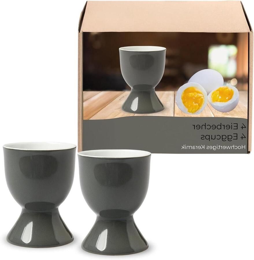 Eierdopjes Set Eierhouders Keramiek Ontbijt Tafel Vaatwasmachinebestendig 4 Stuks Grijs