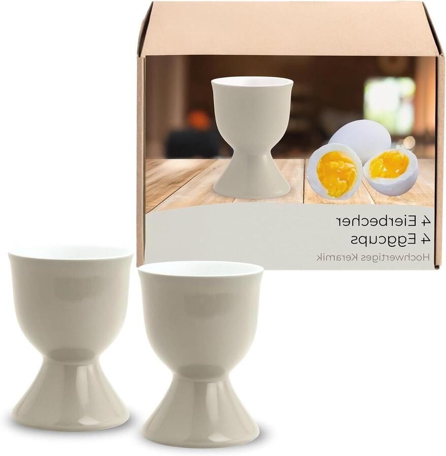 Eierdopjes Set Eierhouders Keramiek Ontbijt Tafel Vaatwasmachinebestendig 4 Stuks Taupe