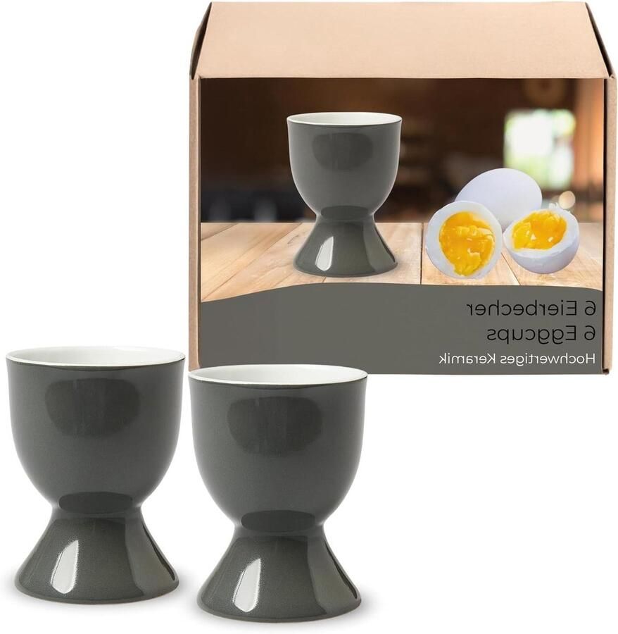 Eierdopjes Set Eierhouders Keramiek Ontbijt Tafel Vaatwasmachinebestendig 6 Stuks Grijs