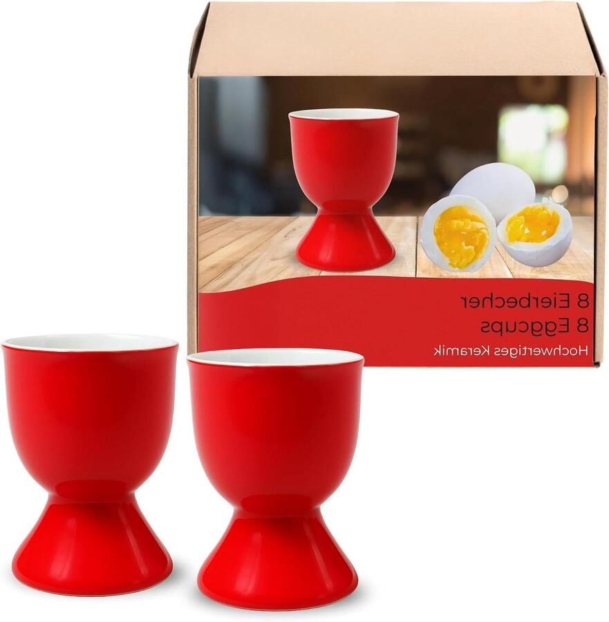 Eierdopjes Set Eierhouders Keramiek Ontbijt Tafel Vaatwasmachinebestendig 8 stuks Rood