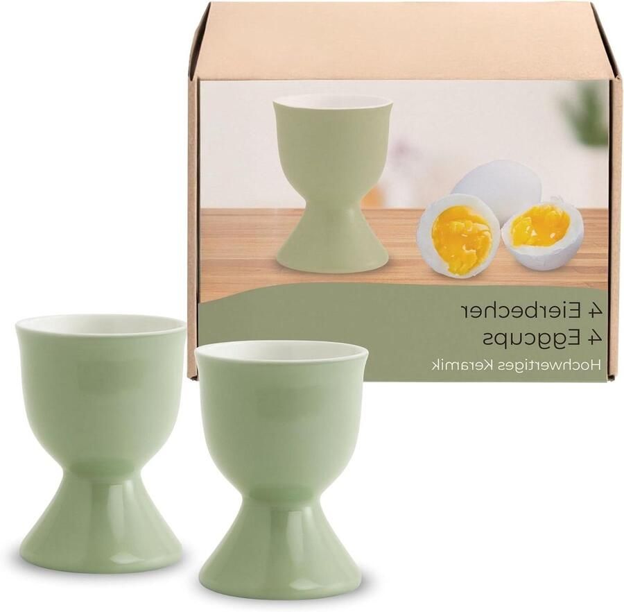 Eierdopjes Set Eierhouders Keramiek Ontbijttafel Decoratie Vaatwasmachinebestendig 4 Stuks Saliegroen