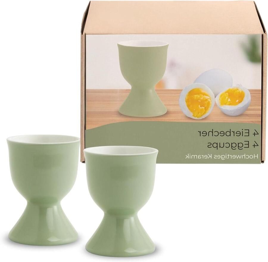 Eierdopjes Set Eierhouders Keramiek Ontbijttafel Stijlvol Dekken Vaatwasmachinebestendig 4 stuks Saliegroen