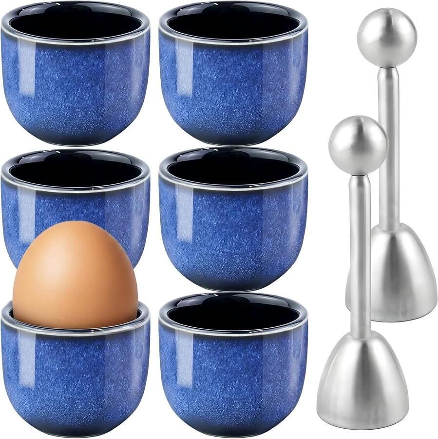 Eierdopjes Set Eierhouders Ontbijt Serveren Keramiek met Kleurverloop 6 stuks Blauw
