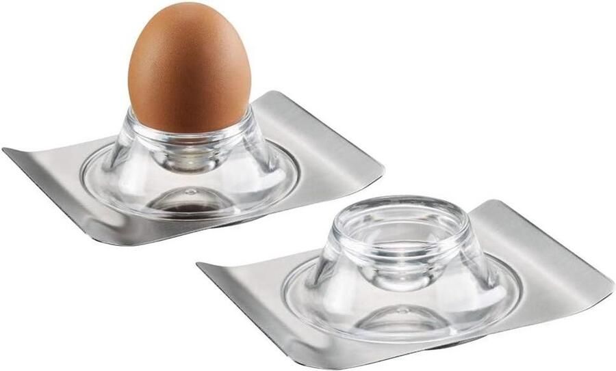 Eierdopjes Set Eierhouders Ontbijt Serveren Ruimtebesparend Stapelbaar 12 cm Lengte Zilverkleurig
