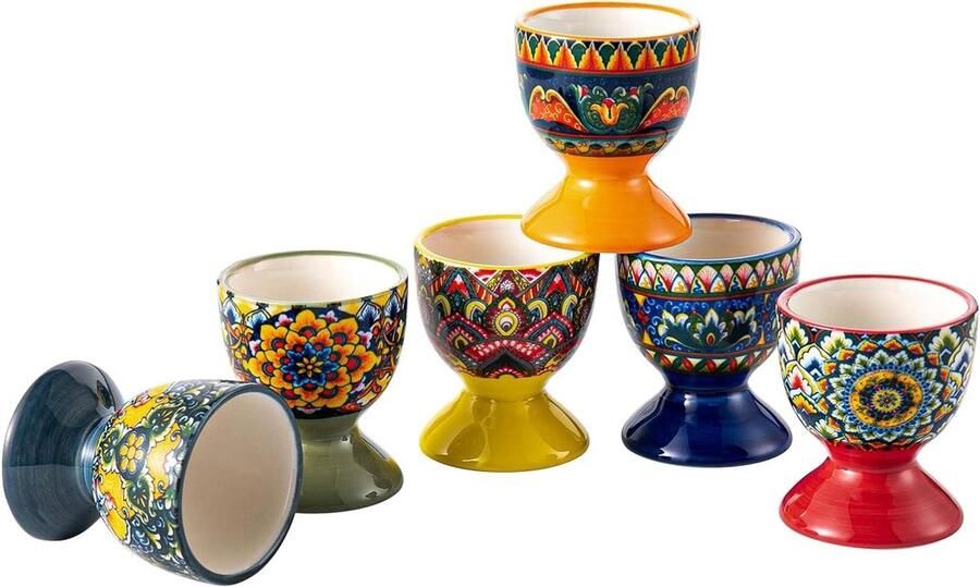 Eierdopjes Set Eierhouders Ontbijt Serveren Set van 6 14 x 14 x 9.35 cm Kleurrijk