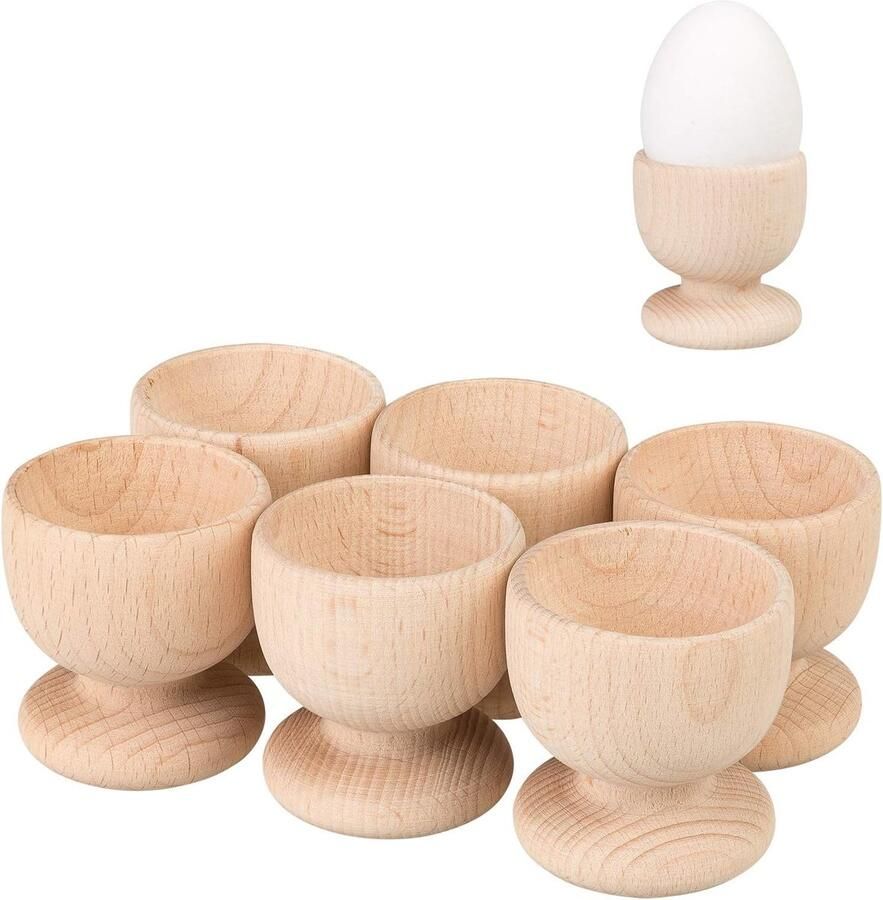 Eierdopjes set Eierhouders Ontbijt tafel Duurzaam beukenhout Set van 6 Natuurlijk hout
